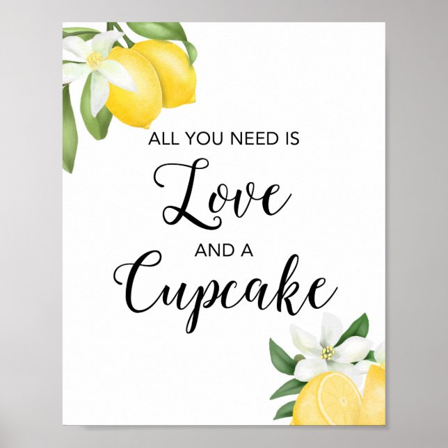Poster Sinal de Chá de Noiva Limão Amor & Cupcake (Frente)