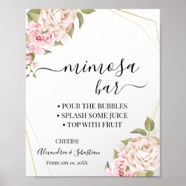 Poster Sinal de Chá de Noiva Pink Roses Mimosa Bar