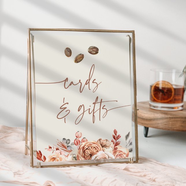 Poster Sinal de Chá de panela de Café Bean Cartões e Pres (Coffee bean cards & gifts sign)