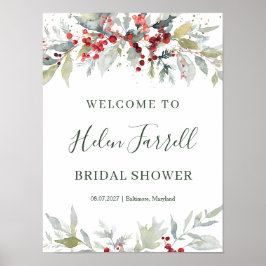 Poster Sinal de Chá de panela de Folhagem de Berries Verm