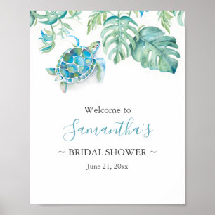 Poster Sinal de Chá de panela de Tartaruga Tropical