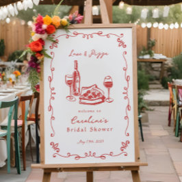 Poster Sinal de Chá de panela de vinho de Pizza Desenhada