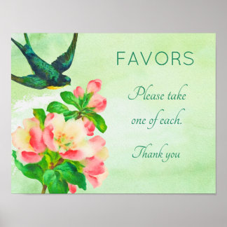 Poster Sinal de Chá Pássaro e Flores