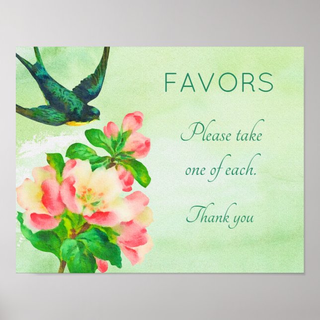 Poster Sinal de Chá Pássaro e Flores (Frente)