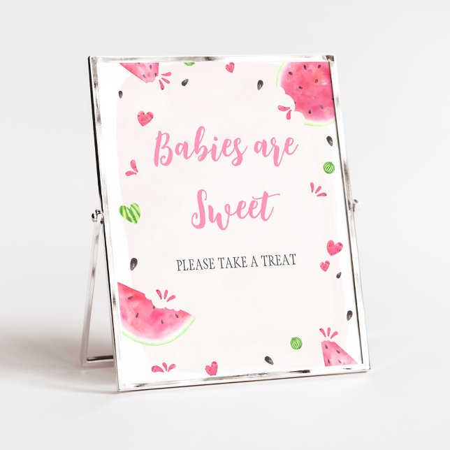 Poster Sinal de Chás de Bebê Menina Melancia Bebês são Do (Sweet Little Shower Babies are Sweet Sign )