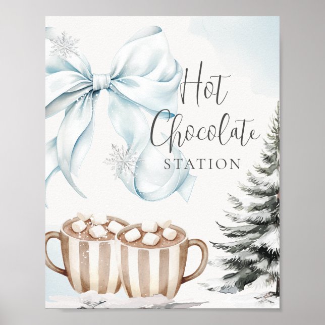 Poster Sinal de Chocolate Quente com Laço Azul Baby Showe (Frente)