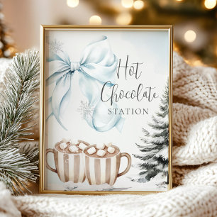 Poster Sinal de Chocolate Quente com Laço Azul Baby Showe