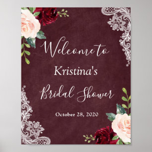 Poster Sinal de Chuva de Noiva em Renda Floral Bege Rosa