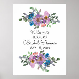 Poster Sinal de Chuva de Noiva Floral Rosa Roxo Branco