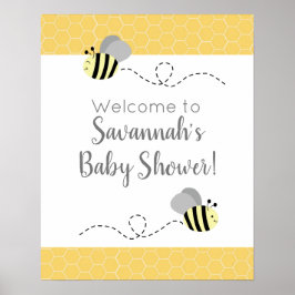 Poster Sinal de Chuvada de Bebê Abelha Bumble Amarela e C