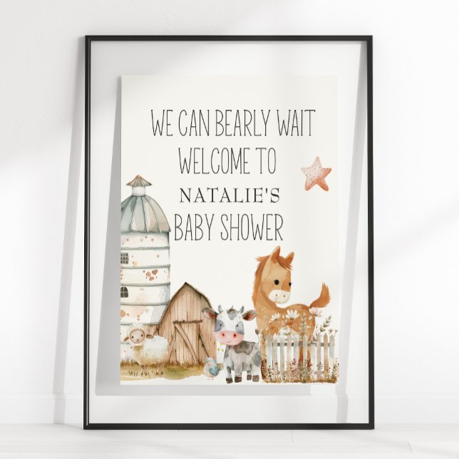 Poster Sinal de Chuvada de Bebê Animais da Creche Pequena (Criador carregado)