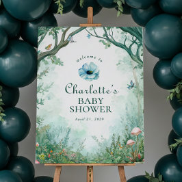 Poster Sinal de Chuvada de Bebê Floresta Encantada Conto 