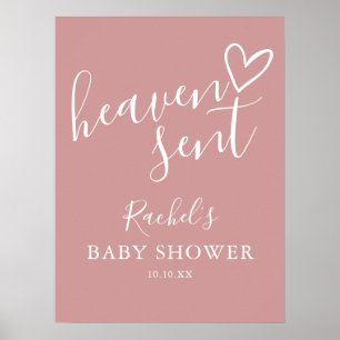 Poster Sinal de Chuvada de Bebê Menina Rosa Poeira Enviad