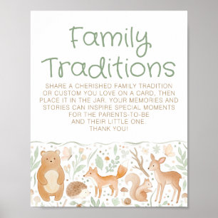 Poster Sinal de Chuvada de Bebê Tradições da Família Flor