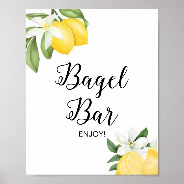 Poster Sinal de Chuveiro com Tema de Limão Cítrico Bagel  (Frente)