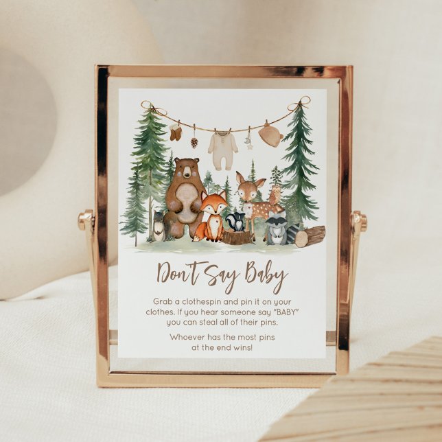 Poster Sinal de Chuveiro de Animais da Floresta Não Diga  (Woodland Animals Adventure Awaits Rustic Baby Shower Sign)