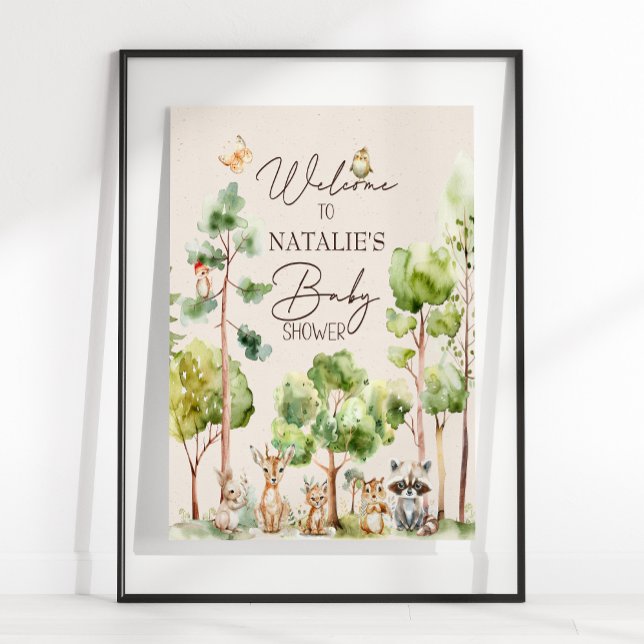 Poster Sinal de Chuveiro de Bebê Boho Animais da Floresta (Criador carregado)