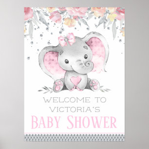 Poster Sinal de Chuveiro de Bebê Elefante Menina