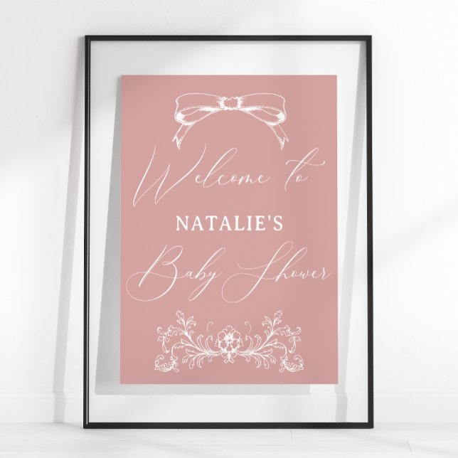 Poster Sinal de Chuveiro de Bebê Rosa Floral Atemporal Vi (Criador carregado)