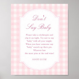Poster Sinal de Chuveiro de Bebê Rosa Não Diga Bebê