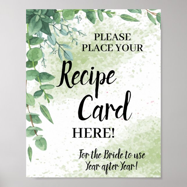 Poster Sinal de Chuveiro de Noiva com Cartão de Receita E (Frente)