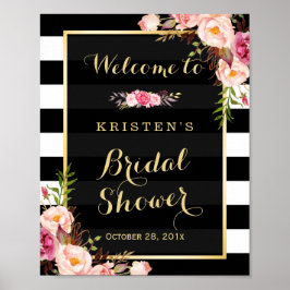 Póster Sinal de Chuveiro de Noiva com Listras Florais Dou