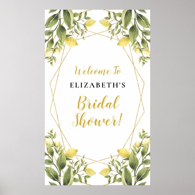 Poster Sinal de Chuveiro de Noiva com Moldura Geométrica  (Frente)