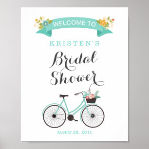 Póster Sinal de Chuveiro de Noiva de Bicicleta Verde Ment