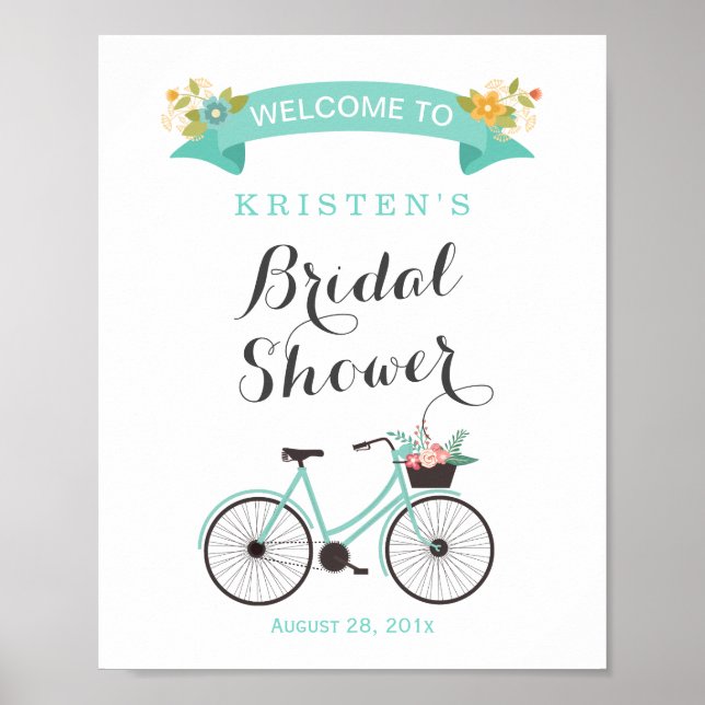 Póster Sinal de Chuveiro de Noiva de Bicicleta Verde Ment (Frente)