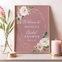 Poster Sinal de Chuveiro de Noiva Floral Bege Poeira Dour