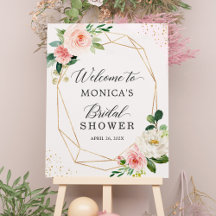 Sinal de Chuveiro de Noiva Floral Blush Geométrico