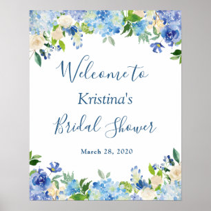 Poster Sinal de Chuveiro de Noiva Floral Chic Hortênsia A