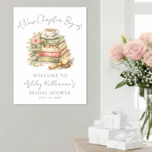 Poster Sinal de Chuveiro de Noiva Floral de um Novo Capít