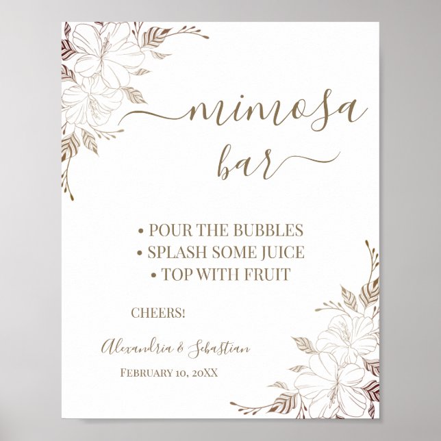 Poster Sinal de Chuveiro de Noiva Floral Lines Mimosa Bar (Frente)