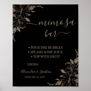 Poster Sinal de Chuveiro de Noiva Floral Lines Mimosa Bar