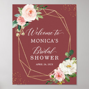 Poster Sinal de Chuveiro de Noiva Floral Rosa Canela Bege