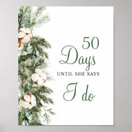 Poster Sinal de Chuveiro de Noiva Pine Winter 50 Dias Até