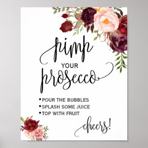 Poster Sinal de chuveiro floral prosecco marsala pimp