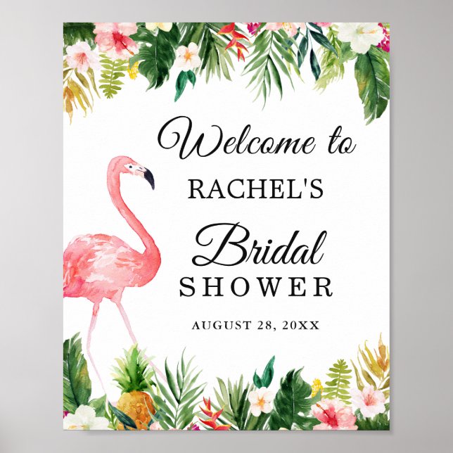 Poster Sinal de Chuveiro Nupcial Floral Folhas Tropicais  (Frente)
