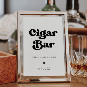 Poster Sinal de Cigar Bar de casamento preto e branco ret