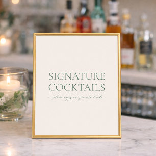 Poster Sinal de Cocktail de Casamento em Verde Salvia