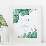 Poster Sinal de Cocktails de Casamento de Praia Tropical<br><div class="desc">Projetado para combinar com a minha coleção de papelaria de casamento tropical com os seus cocktails de assinaturas de casamento com um fardo de folhas e flores tropicais. Perfeito para chás,  chás de panela e casais. Para ver a suíte correspondente visite www.zazzle.com/dotellabelle</div>