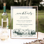 Poster Sinal de Cocktails Especiais de Casamento em Esque<br><div class="desc">Projetado para combinar com a nossa coleção de casamentos do Mountain Sketch, este símbolo elegante e rústico é perfeito para colocar no bar para compartilhar suas criações especiais com convidados. Personalize com seis campos de texto sobre fundo de marfim, acentuados com uma ilustração feita à mão de picos de montanha,...</div>