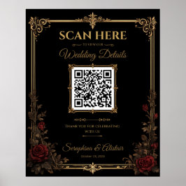 Poster Sinal de Código QR de Casamento Elegante Dark Goth