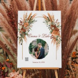 Póster Sinal de Código QR de Foto de Casamento Personaliz
