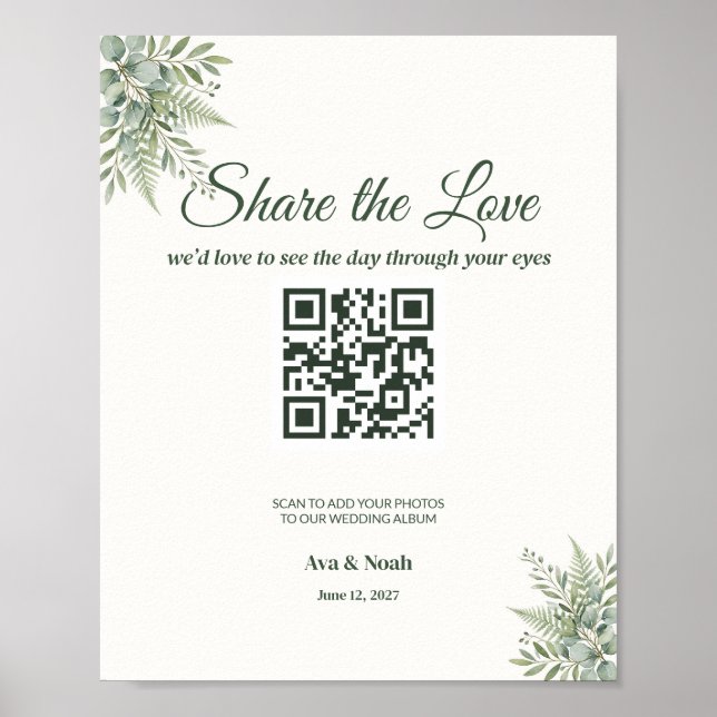 Poster Sinal de Código QR para Casamento Verde, Escaneie  (Frente)