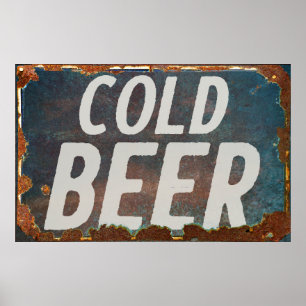 Poster Sinal de colheita de Frio BEER rusty retro derelic