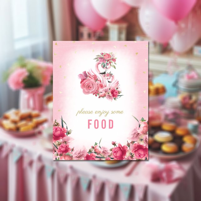 Poster Sinal de Comida Chá de Bebê Flamingo Rosa Bailarin (Criador carregado)