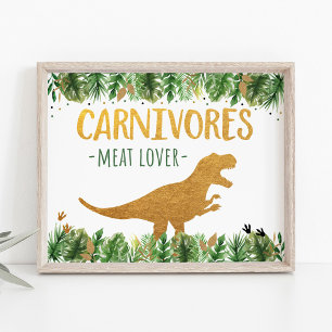 Poster Sinal de Comida de aniversário do Dinosaur Carnivo