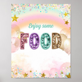 Poster Sinal de comida de aniversário duplo com lantejoul